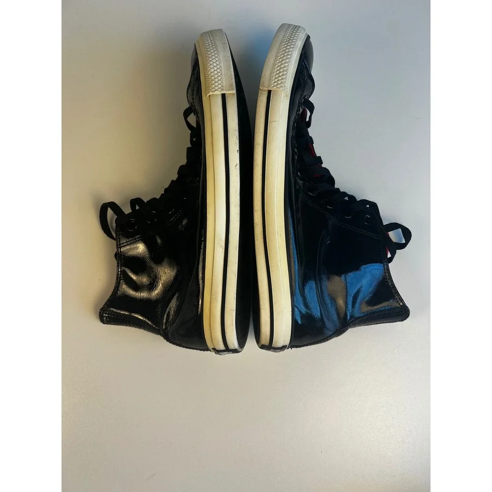 Converse All Star High‎ Top Black Patent Leather Sneakers Sz M 10 W 12